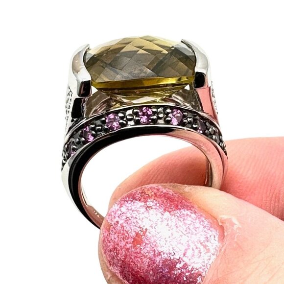 Designer Womens Ring Sterling Silver Smokey Topaz Size 6 Ornate Setting Estate - Picture 2 of 7